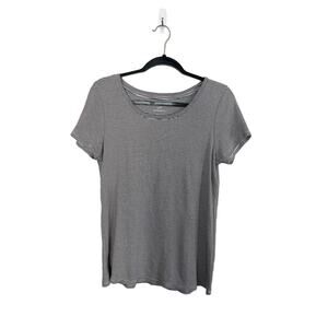 J. Jill Pima Cotton Gray White Stripe Short Sleeve T Shirt Women’s Size M